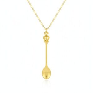 Gold Spoon Crown Pendant‎ Necklace Queen Royalty Fashion Jewelry Women